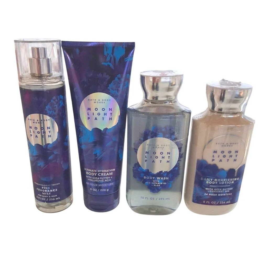 Bath & Body Works Women's Moonlight Path 4pcs Body Mist Cream Wash‎ Lotion Femi